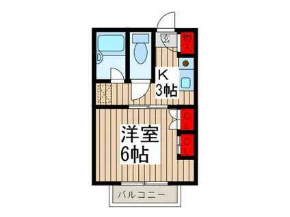 埼大前 小鳩ハイツ さくら草(1K/1階)の間取り写真