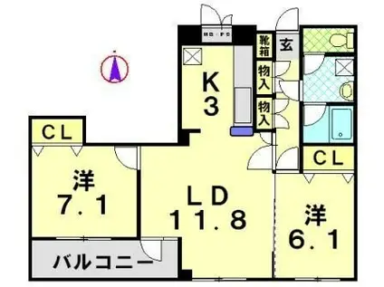 セレーノM(2LDK/3階)の間取り写真