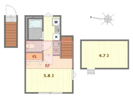 クラヴィエ上町(1K/2階)の間取り写真