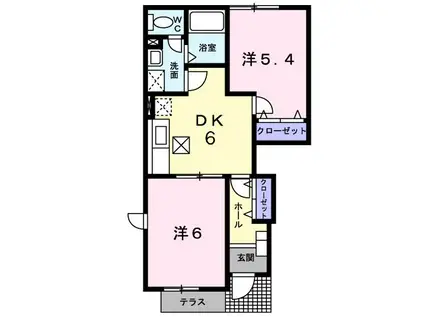 アヴァンセS A(2DK/1階)の間取り写真