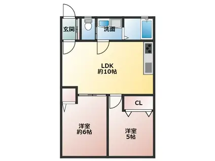 ハイライズ若命(2LDK/1階)の間取り写真