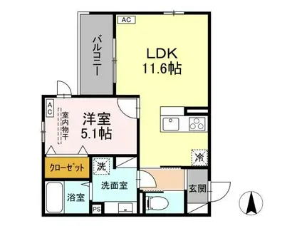 D-ROOM蒲町東(1LDK/2階)の間取り写真