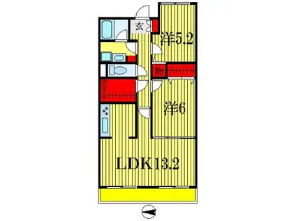 サイドパーク山手参番館(2LDK/1階)の間取り写真