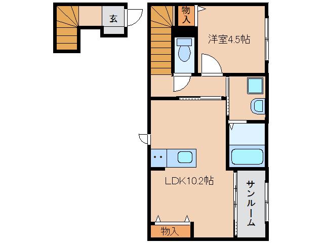 ロイヤルハイツしきII番館(1LDK/2階)の間取り写真