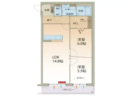 アンソレイエ 野洲市行畑(2LDK/3階)の間取り写真