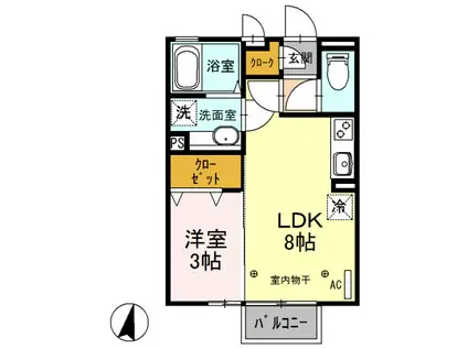 オー・ピュール(1LDK/1階)の間取り写真