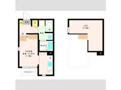 ハーモニーテラス西中田VIII(1DK/2階)の間取り写真