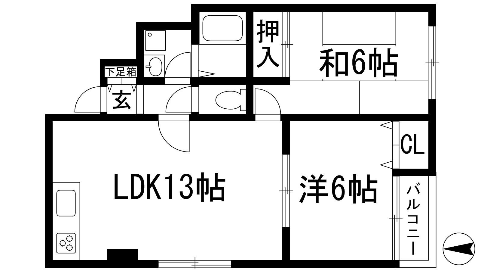 大仲売布メゾンドムール(2LDK/4階)の間取り写真