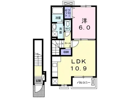ＪＲ予讃線 新居浜駅 バス乗車時間：3分 最寄りバス停で下車 徒歩11分 2階建 築15年(1LDK/2階)の間取り写真
