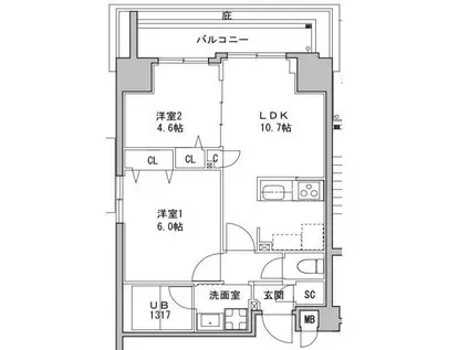 S-RESIDENCE押上CLAIR(2LDK/9階)の間取り写真