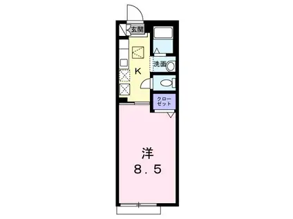 メルベーユB棟(1K/1階)の間取り写真