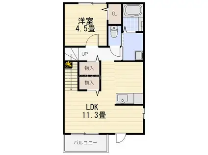 グラン・ブルーV(1LDK/2階)の間取り写真