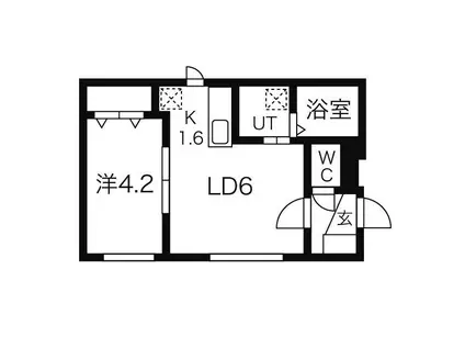 キューブ二十四軒4-4(1DK/2階)の間取り写真