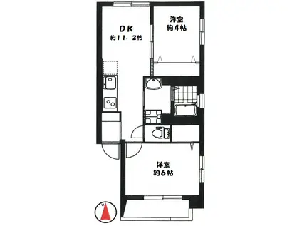 江古田ローヤルコーポ(2LDK/1階)の間取り写真