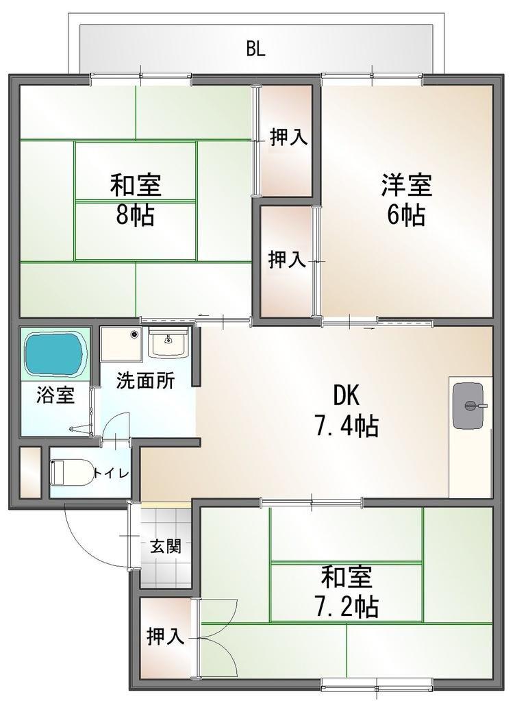 シャルム山栄(3DK/2階)の間取り写真