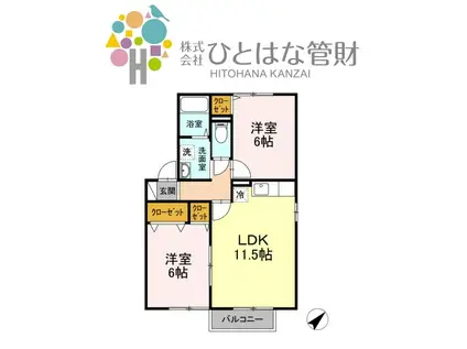 ディアコート ABC C(2LDK/2階)の間取り写真