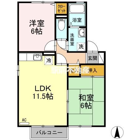 フリーデン山川(2LDK/2階)の間取り写真