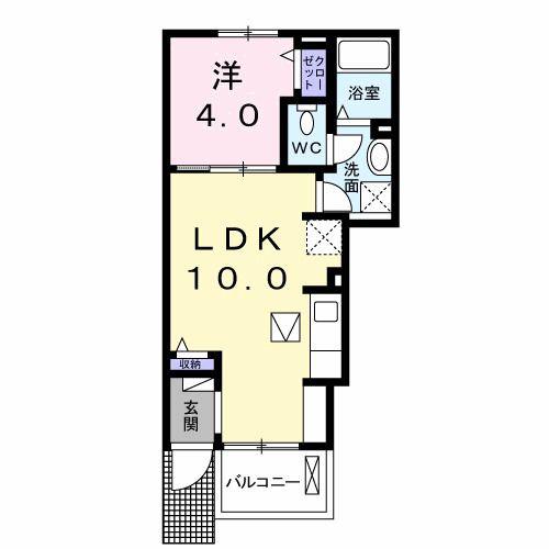 アクア・アルテA(1LDK/1階)の間取り写真