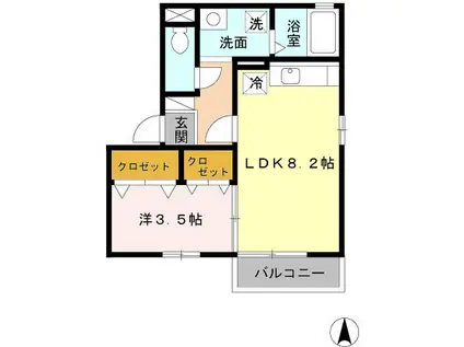メゾン南本荘(1LDK/2階)の間取り写真