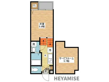 ヴィオラ金堀(1SK/2階)の間取り写真