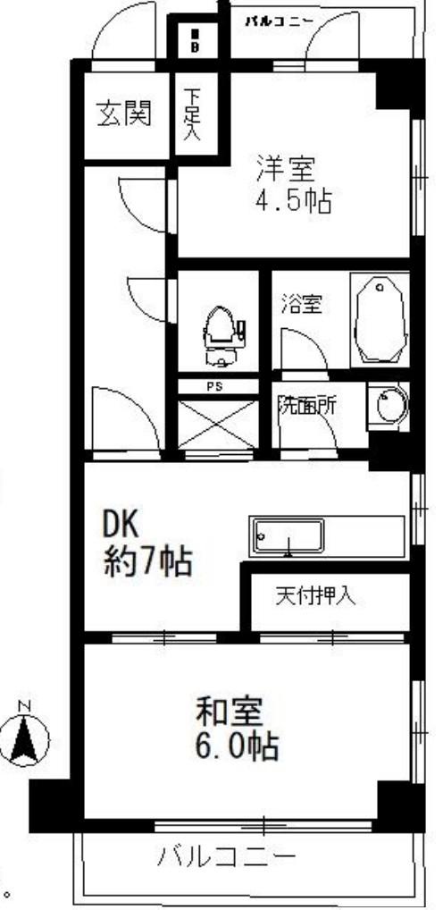 ライオンズマンション西落合(2DK/4階)の間取り写真