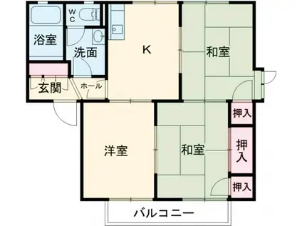 緑台ハイツA棟(3K/2階)の間取り写真