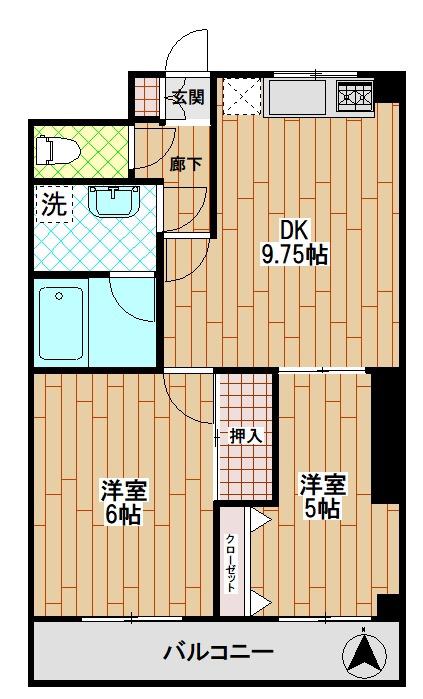 クリフ若木I(2DK/1階)の間取り写真