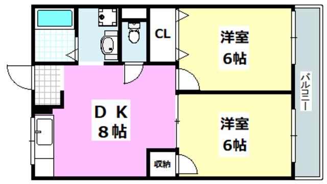ハイシャトー大翔(2DK/2階)の間取り写真