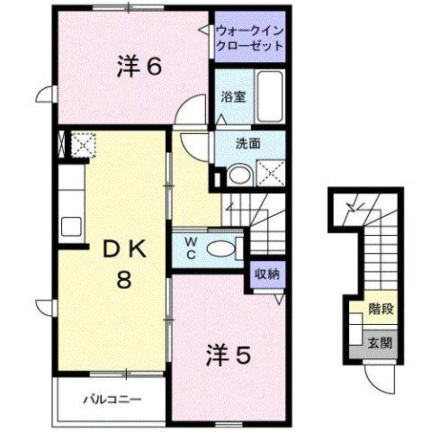 ヴィラ・かたかご III(2DK/2階)の間取り写真