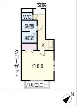 ヨーロピアンシャレー諸の木(1K/1階)の間取り写真