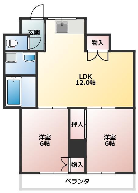 豊川支店マンション(2LDK/2階)の間取り写真