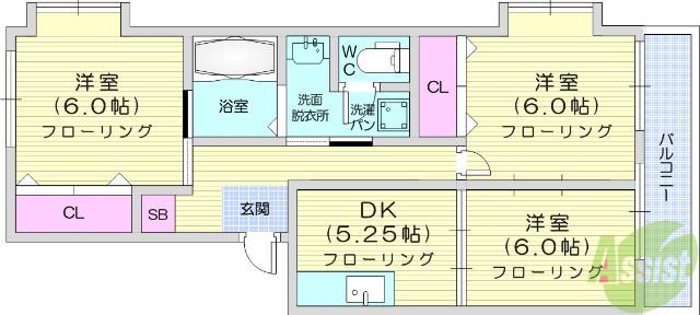 モラール愛子(3DK/1階)の間取り写真