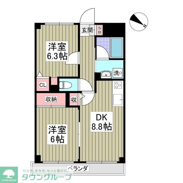 ドミールコンフォール親水公園(2DK/3階)の間取り写真