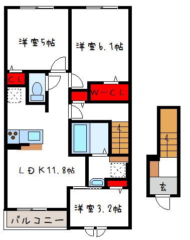 アゼリアII(2LDK/2階)の間取り写真
