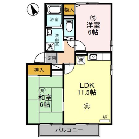 エクレール遠野(2LDK/2階)の間取り写真