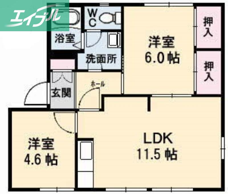 ディアス中島田(2LDK/1階)の間取り写真