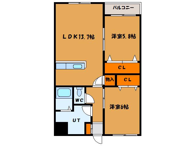 プランドール柏木(2LDK/2階)の間取り写真
