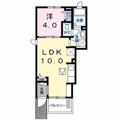 プレドラガール久留米(1LDK/1階)の間取り写真