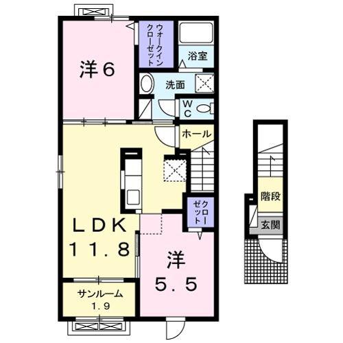 フォルトーナS-I(2LDK/2階)の間取り写真