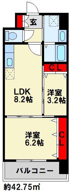 ギャラン中央(2LDK/9階)の間取り写真
