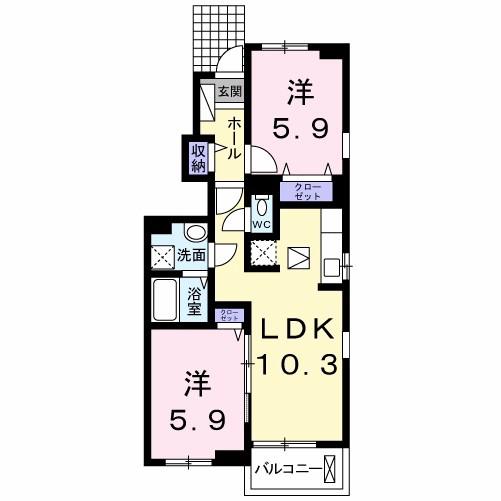 コンフォーティア鮎喰(2LDK/1階)の間取り写真
