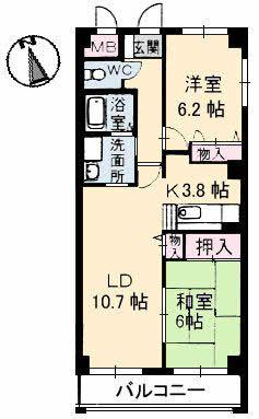 ソレイユ日浦(2LDK/2階)の間取り写真