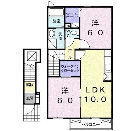 ひまわりII(2LDK/2階)の間取り写真