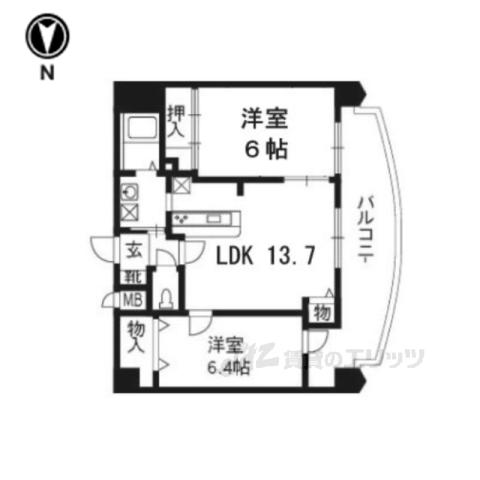 ルイシャトレ河原町丸太町(2LDK/10階)の間取り写真