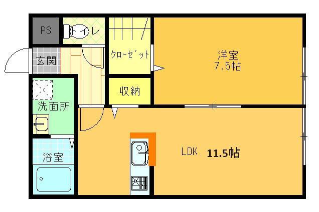 YKビル(1LDK/2階)の間取り写真