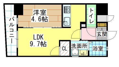 ERDE三萩野(1LDK/7階)の間取り写真