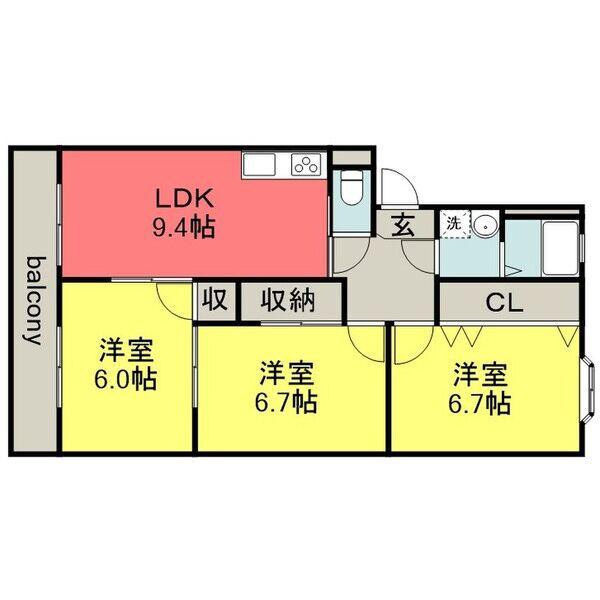 プリミエール岩野II(3LDK/4階)の間取り写真