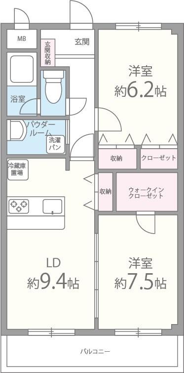 ベルナードサーモス(2LDK/2階)の間取り写真