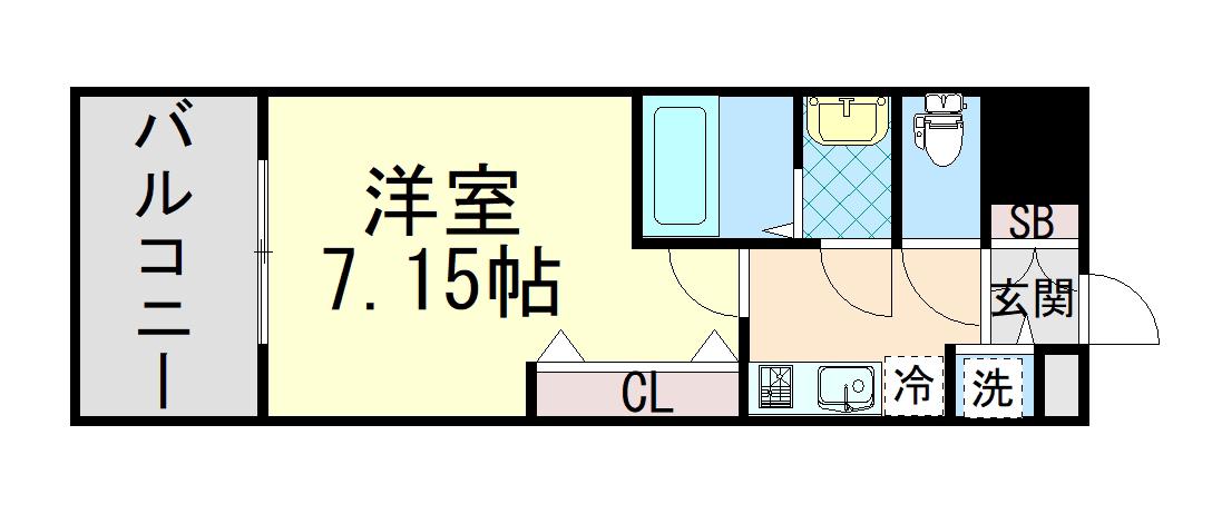 LUXE東灘(1K/6階)の間取り写真