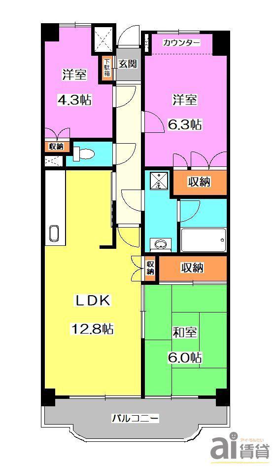 ファインドエル2新宿(3LDK/3階)の間取り写真